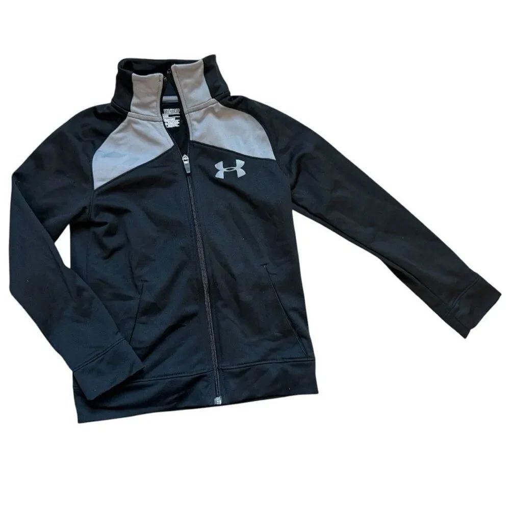 Youth Boys Under Armour Black & Gray Dry Fit Full Zip Track Jacket - Sz XS Loose